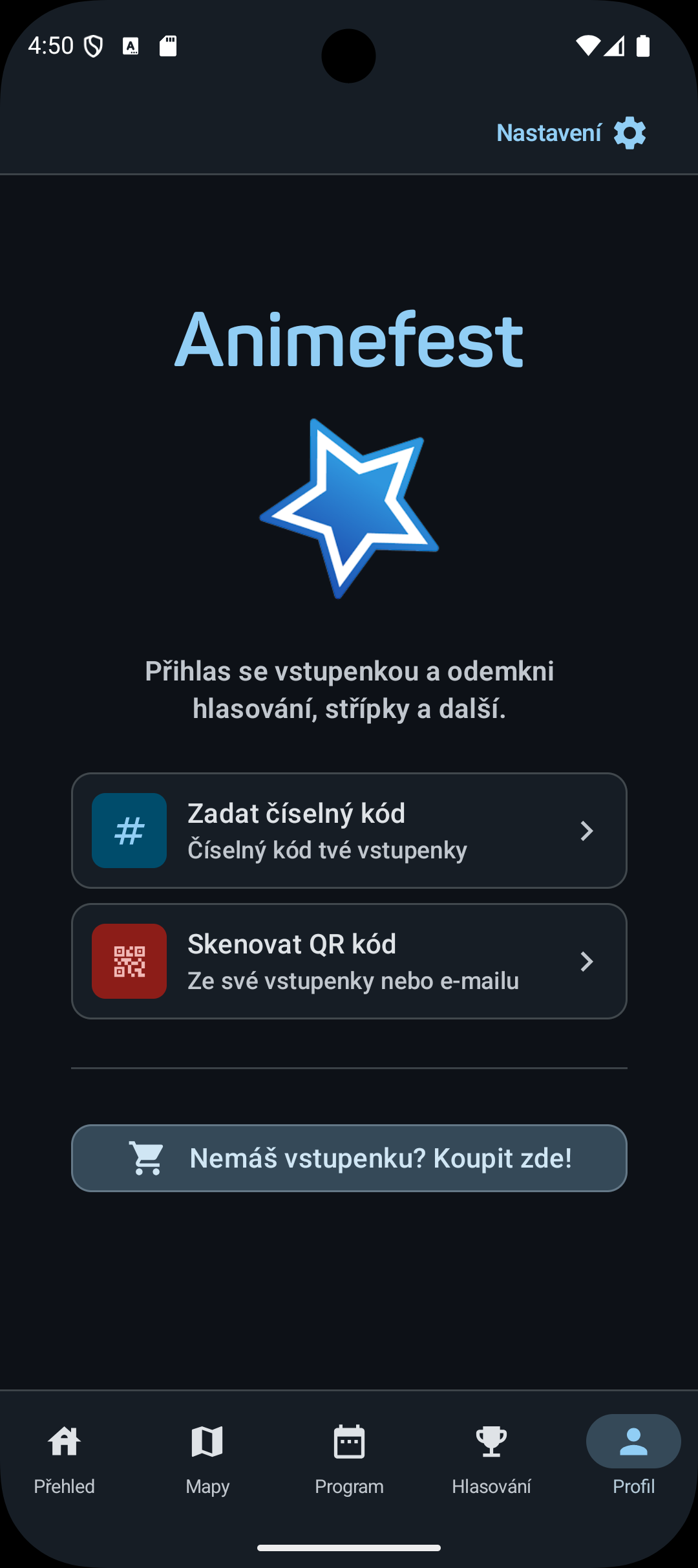 Přihlašovací obrazovka