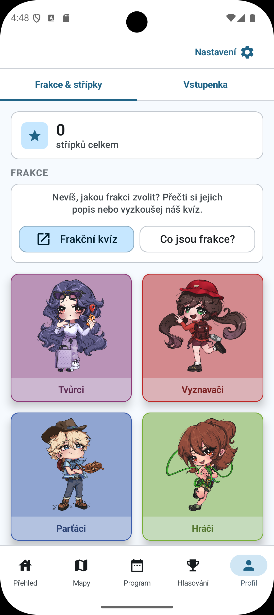 Profil a výběr frakce